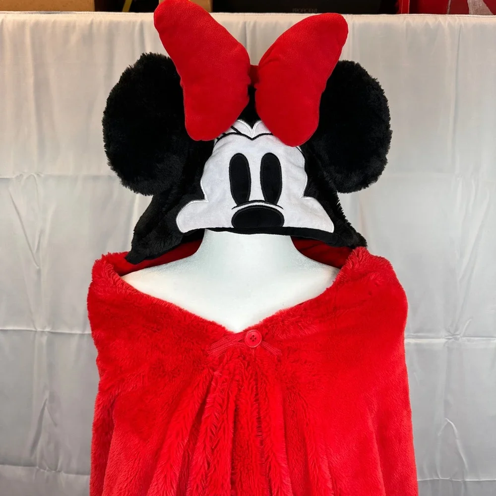 Disney Minnie Mouse Red Plush Hooded Wearable Blanket Robe with Pockets OEKO-TEX